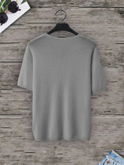 Threebooy Big Size Mens Oversized Drop Shoulder Waffle Knit V Neck T Shirts Loose Short Sleeve Breathable Knitted Casual Tees 2XL-5XL