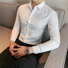 Threebooy Men's Classic French Cuffs Solid Dress Shirt Covered Placket Formal Business Standard-fit Long Sleeve Office Work White Shirts