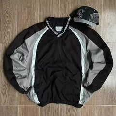 Threebooy Streetwear Y2K Harajuku Hip Hop V Neck Embroidered Letters Long Sleeved Sportswear Men Women Punk Gothic Casual Sportswear Tops