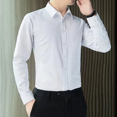 Threebooy Men's Casual Blouse Satin Smooth Long Sleeve Wedding White Shirt Handsome Clothing