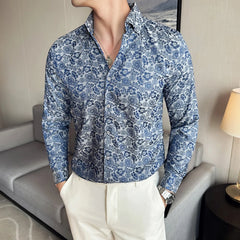 Threebooy Fashion Retro Big V-neck Shirt for Men Autumn Long Sleeve Casual Business Shirts Social Party Streetwear Tuxedo Blouse