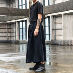 Threebooy Japan Streetwear Fashion Loose Casual Wide Leg Pant Men Punk Hip Hop Gothic Skirt Pants Black Harem Trousers Genderless Clothes