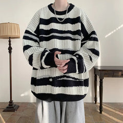 Threebooy New Popular Autumn Winter Chic Pattern Pullover Sweater High Quality Casual Round Neck Knitted Sweater Men's Lazy Pullover