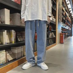 Threebooy Men's Jeans Straight Wide Leg Loose Pants Spring and Autumn Elasticated Waist Vintage Casual Trousers Bottoms Plus Size S-3XL