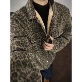 Threebooy Winter velvet thick jacket men's coat Leopard print fashion Short jacket 2025 new loose man cotton coat