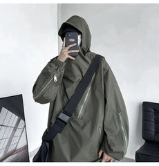 Threebooy Men's Korean Style Clothes for Outerwear Loose Fitting Hooded Jackets Man Hoodie Original Clothing Popular Coats