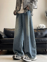 Threebooy American style personality trend men and women straight leg spring and autumn washed jeans couple loose retro casual pants y2k