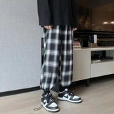 Threebooy Casual Pants Men Fashion Retro Plaid Pants Men Streetwear Loose Hip-hop Straight Pants Mens Vintage Trousers Large Size 5XL