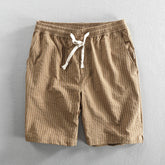 Threebooy Summer Cotton Beach Shorts Pants For Men Casual Breathable Comfortable Striped Loose Drawstring Cropped Youth Man Shorts Pants