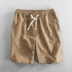 Threebooy Summer Cotton Beach Shorts Pants For Men Casual Breathable Comfortable Striped Loose Drawstring Cropped Youth Man Shorts Pants