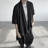 Threebooy Summer Japanese Darkness shirt Man Cardigan Harajuku Woman Black Coat Cloak Beach Shirt Obi Streetwear Loose Thin Outer
