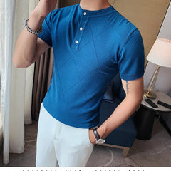 Threebooy New Fashion Man Ice Silk Knitting Polo Shirt Casual Cotton British Style Slim Men Short Sleeve High Quantity Polo Shirts