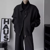 Threebooy Short wide shoulder flying jacket men spring autumn simple lapel long sleeved fashionable top jacket