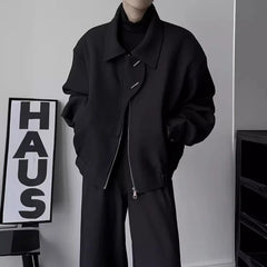 Threebooy Short wide shoulder flying jacket men spring autumn simple lapel long sleeved fashionable top jacket