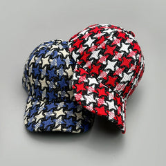 Threebooy Versatile Color Block Star Baseball Caps Autumn and Winter New Men WomenCotton Fashion Casual British Style Check Warm Colorful