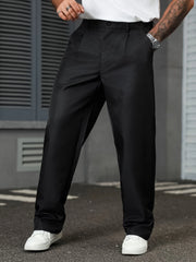 Threebooy Homme Men plus Size Casual Solid Color Diagonal Pocket Straight Leg Pants Simple Design Autumn Collection