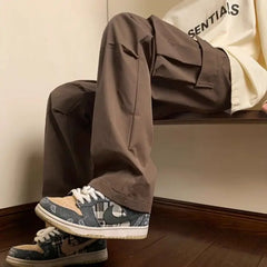 Threebooy Men's Black Straight Cargo Pants Spring Autumn Winter Streetwear Casual Trousers American Style Sports Long Pants