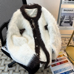 Threebooy Autumn/Winter New Men's Mink Sweater Jacket Sensibility Nichetweed Style Color Blocking Knitted Cardigan Thick