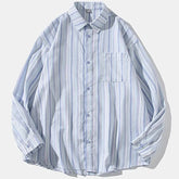 Threebooy 2025 New Japanese Spring Button Down Striped Men Shirts Fashion Casual Couple Shirt Long Sleeved High-Quality Hip-Hop Streetwear