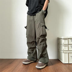Threebooy Summer Thin Casual Pants Men Pocket Cargo Pants Men Japanese Streetwear Hip-hop Loose Straight Pants Mens Vintage Trousers M-3XL