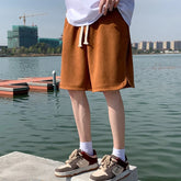 Threebooy 2024 New Summer Men's Suede Shorts Solid Color Sportswear Drawstring Men Short Sweatpants Y2k Loose Straight Casual Gym Shorts