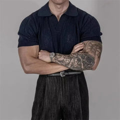 Threebooy Hollow Knitted Short-sleeved POLO Shirt T-shirt for Men's Summer Korean Style Top Mesh Texture Design Shirt