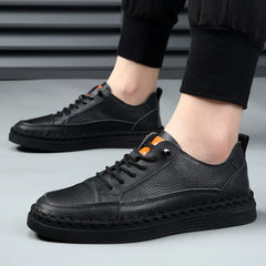 Threebooy Men's Spring Autumn New Style Genuine Leather Soft Bottom Breathable Casual Shoes Trendy Versatile Casual Men's Flat Sho