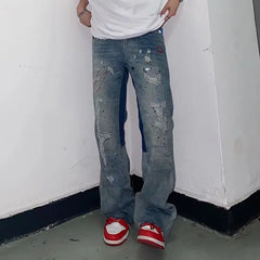 Threebooy Y2K Streetwear Baggy Ripped Jeans Pants Men Designer Clothes Washed Blue Straight Hip Hop Denim Trousers Ropa Hombre
