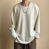 Threebooy Spring New Striped Textural T-shirt For Men Long Sleeve Simple All-match Tops Korean Casual Solid Color Male Female Loose Tees