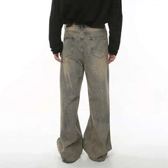 Threebooy Spring Men's Baggy Jeans Worn Out Loose Wide Leg Denim Pants Chic Distressed Streetwear Vintage Male Trousers