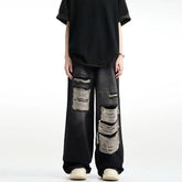 Threebooy Vintage ripped jeans men washed distressed loose wide legged straight leg floor length high street pants