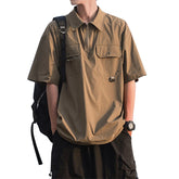 Threebooy Summer Fashion Men's Solid Shirts American High Street Harajuku Pullover Short Sleeve Shirt All-match Hip Hop Loose Tops Male