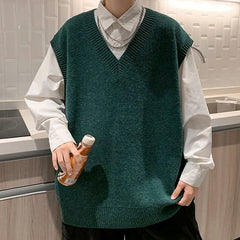 Threebooy Autumn Streetwear Mens Loose Sweater Vest Casual Thermal Oversized Winter Sweater Vest Men Sweater Vest for Daily Wear