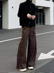 Threebooy Y2k Streetwear Brown Baggy Pants Men Button Wide Leg Suit Pants Cleanfit Straight Long Curved Trouser Loose Casual