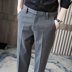 Threebooy High Waist Straight Suit Pants Mens New Solid Color Anti Wrinkle Casual Solid Color Pants Business Versatile Trousers Men