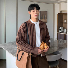 Threebooy Vintage Knitted Cardigan Sweater Autumn/Winter New Fashionable Zipper Jacket Top