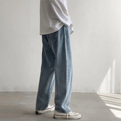 Threebooy Autumn Winter New Solid Color Fashion Jeanstrousers Man High Street Casual Zipper Pockets All-match Y2K Straight Pants