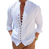 Threebooy New Spring Autumn casual shirt loose Men's Solid Color Long Sleeve Shirt Button Shirts Vintage Big size
