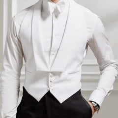 Threebooy Men Vest White Single Button Solid With Lapel Waistcoat Suit For Wedding Birthday Banquet Party Business Work Men Suit Vest