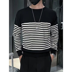 Threebooy Trend Casual Autumn Winter Men Sweaters O-Neck Striped Contrast Color Korean Casual Loose Pullovers Knitd Bottoming Shirt Tops