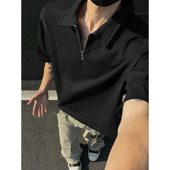 Threebooy Mens tshirt Loose Fit Half Zip Polo Collar Solid Color Summer T Shirt New Casual Sports Comfortable Daily Basic Top