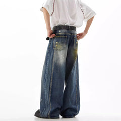 Threebooy Men Jeans Ink-Splashed Style Casual Pants Streetwear Fashion Hip-Hop Youth Campus Hip Hop Wide-Leg Pants Men'S Clothing 2025 New
