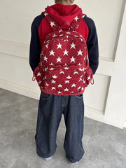 Threebooy Suede Star Denim Stripe Large Capacity Versatile Backpacks Splicing Backpack