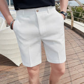 Threebooy Summer Men's Shorts Straight Fit Knee-Length Short Suit Shorts Solid Black White Clothing Student Thin Colors Casual Short Man