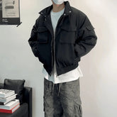 Threebooy Mens Fashion Trend Short Jacket Autumn And Winter Street Commuting Stand Collar Silhouette Workwear Casual Thickened Jacket