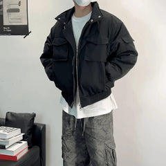 Threebooy Mens Fashion Trend Short Jacket Autumn And Winter Street Commuting Stand Collar Silhouette Workwear Casual Thickened Jacket