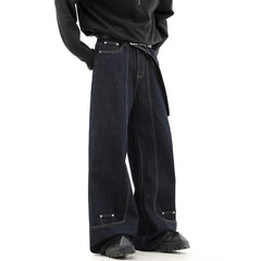 Threebooy Korean Fashion Reverse Design Loose Wide Leg Jeans Men'S Retro High Street Jeans Casual Straight Leg Pants Pants