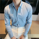 Threebooy Men British Windsor Collar Long Sleeve Shirt Men Business Slim Fit Shirt Dress Trend Brand Fashion Korean Solid Color Shirt