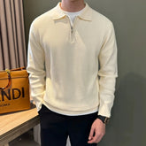 Threebooy Autumn Casual Men Polo Sweater Light Luxury Zip-up Solid Color Long Sleeve Knitted Pullover Daily Commuting Basic Knitwear M-3XL