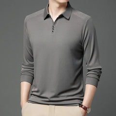Threebooy Middle-aged Men's Autumn Turn-down Collar Loose Plus Size POLO Shirt Luxurious Business Long-sleeved Shirt Golf Men Clothing